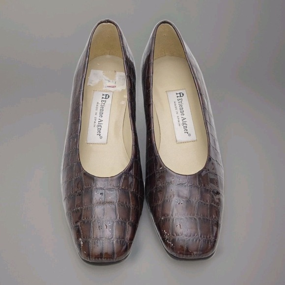 Etienne Aigner Sz 6.5 Sarah Pump‎ Croc Embossed Leather Made in Spain Block Heel - Picture 2 of 11